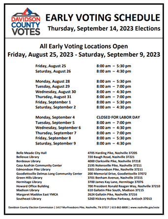 Early Voting Schedule 